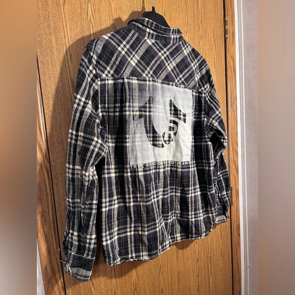 True Religion Travertine Workwear Black and White Plaid Flannel